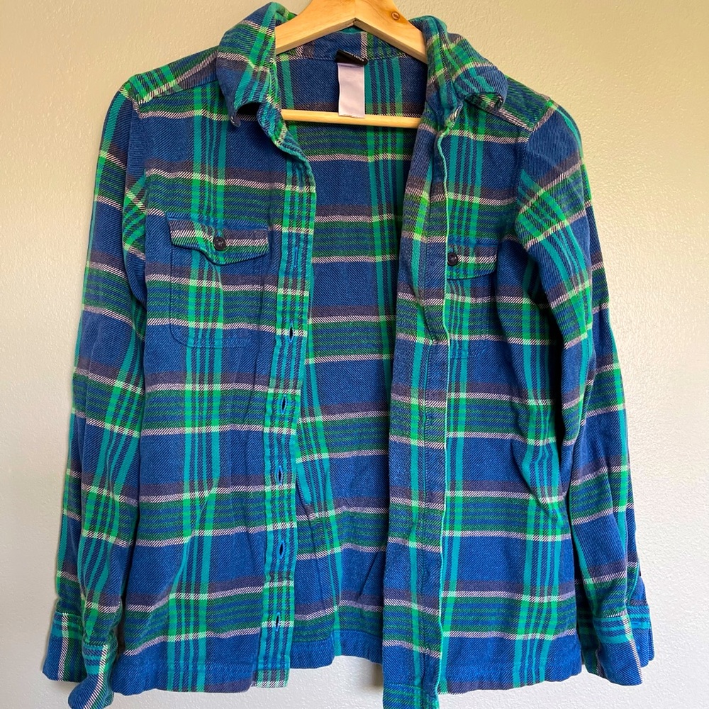 Patagonia women’s Fjord Flannel, blue and green plaid